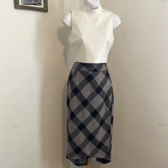 Free People Geometric Precision Plaid Pencil Skirt NWT - Picture 3 of 10